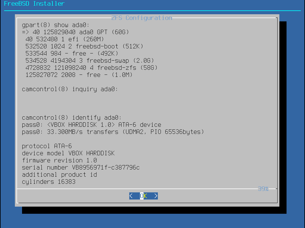 Menu showing the information of the partitions.